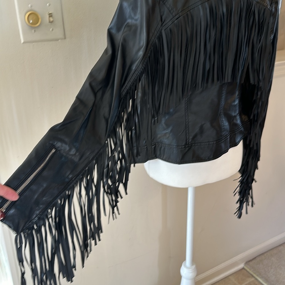Faux leather fringed moto jacket - Picture 3 of 8
